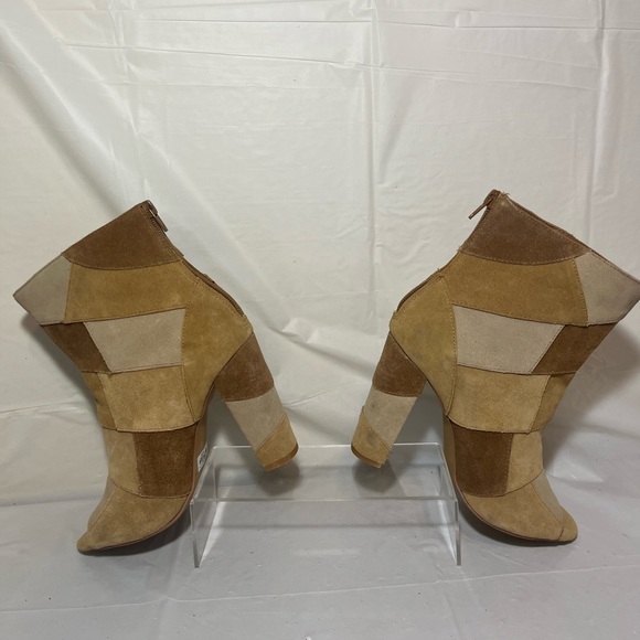 Torrid Boots Patchwork Booties Peep toe Boots Brown Tan Cream Women - Picture 4 of 16